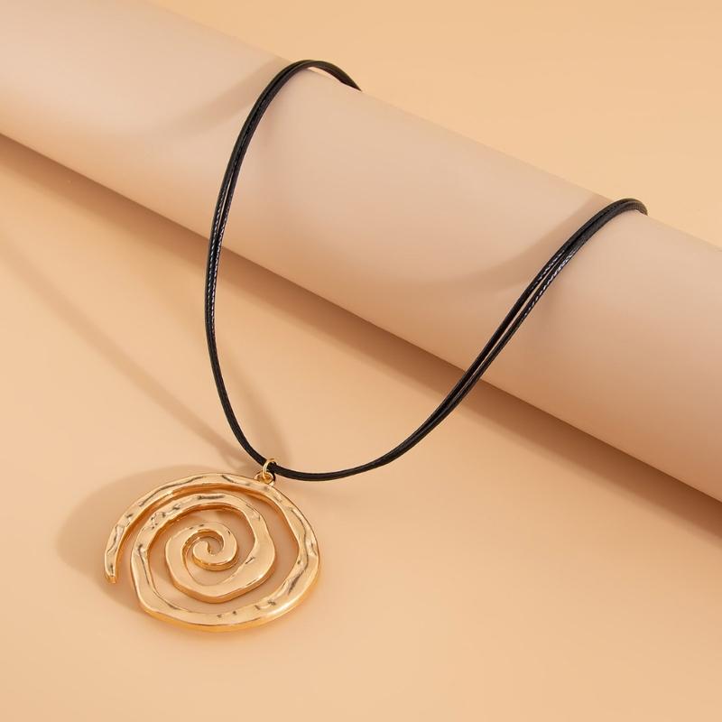 Stylish Metal Coil Sunflower Pendant Necklace Leather Necklace Goth Jewelry For Women