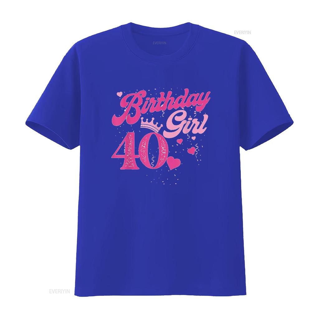 40th Birthday Girl Crown 40 Years Old Bday T Shirt vintage Washed Stretched Stylish Breathable Top For Everyday Wear homme