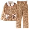 Flannel Pajamas Women'S Winter Fleece Thickened Three-Layer Coral Fleece Padded Cotton Warm Loungewear Set Autumn And Winter