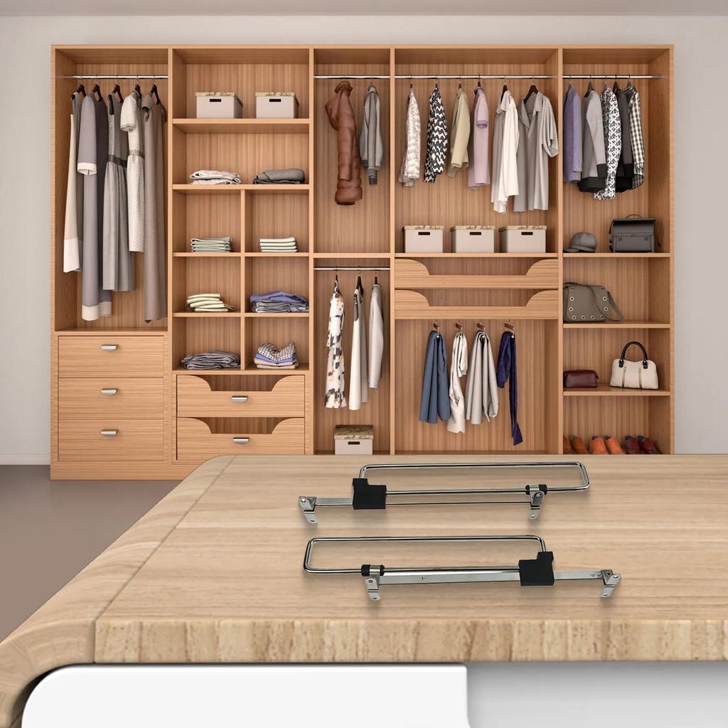 2Pcs Telescopic Clothes Rods Retractable Pull-Out Hanger For Clothes Retractable Top Mount Wardrobe Rail Coat Racks Closet Rod