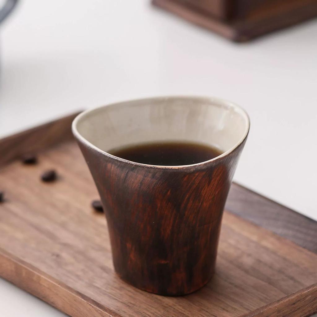 Retro mahogany pattern ceramic coffee cup light luxury handmade mug literary and antique home office water cup