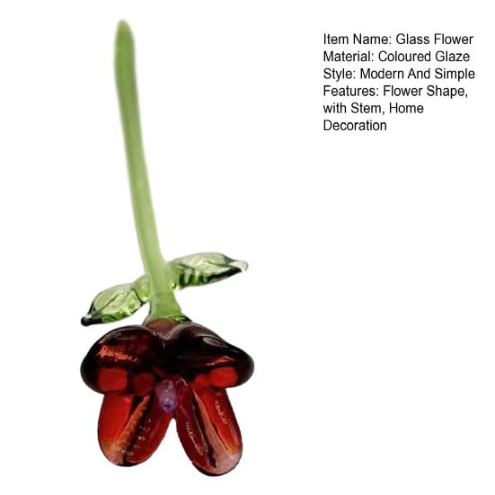 Handmade Glass Flower Decoration with Stem Hand-Blown Mini Floral Plants Figurine Home Living Room Office Table Flower Vase Ornament