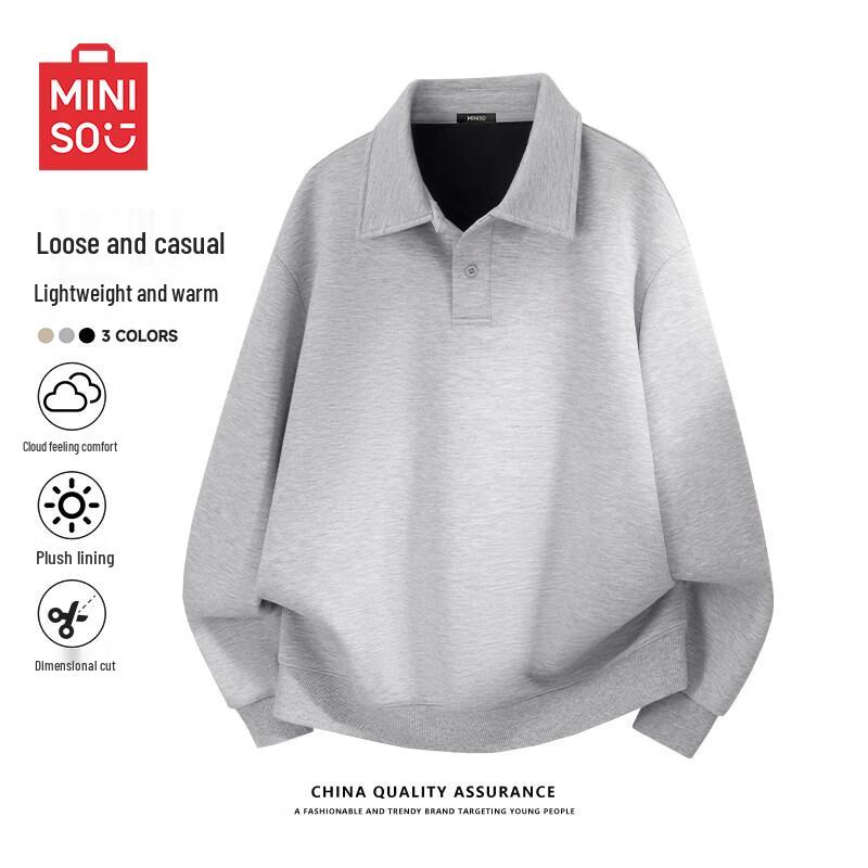 MINISO Men's Plush Lined Relaxed Fit Polo Collar Sweatshirt