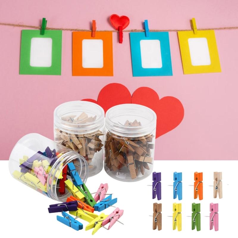 80/90PCS Wood Push Pin Clip for Cork Board, Decorative Pushpins with Clip Thumb Tacks for Notes Photos, Bulletin Board