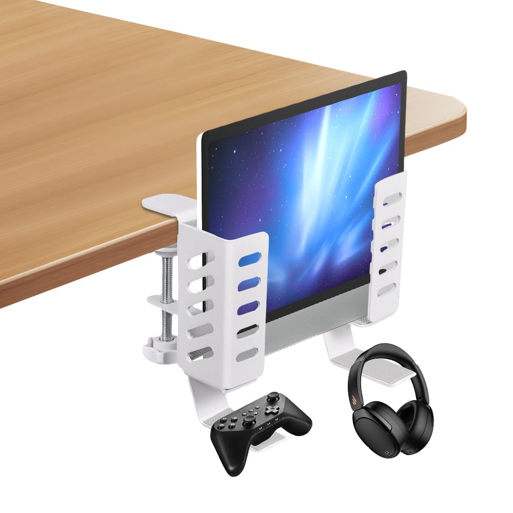 

Adjustable Width Laptop Vertical Laptop Desk Side Storage Compatible with Tabletop Laptop Heat with Hooks Stand, Stand, Rack, MacBooks, Storage, белый