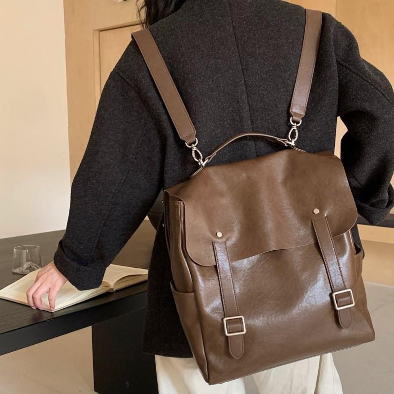 Womens Leather Backpack Work Commute Travel Laptop Large Capacity Casual Vintage Style Shoulder Bag
