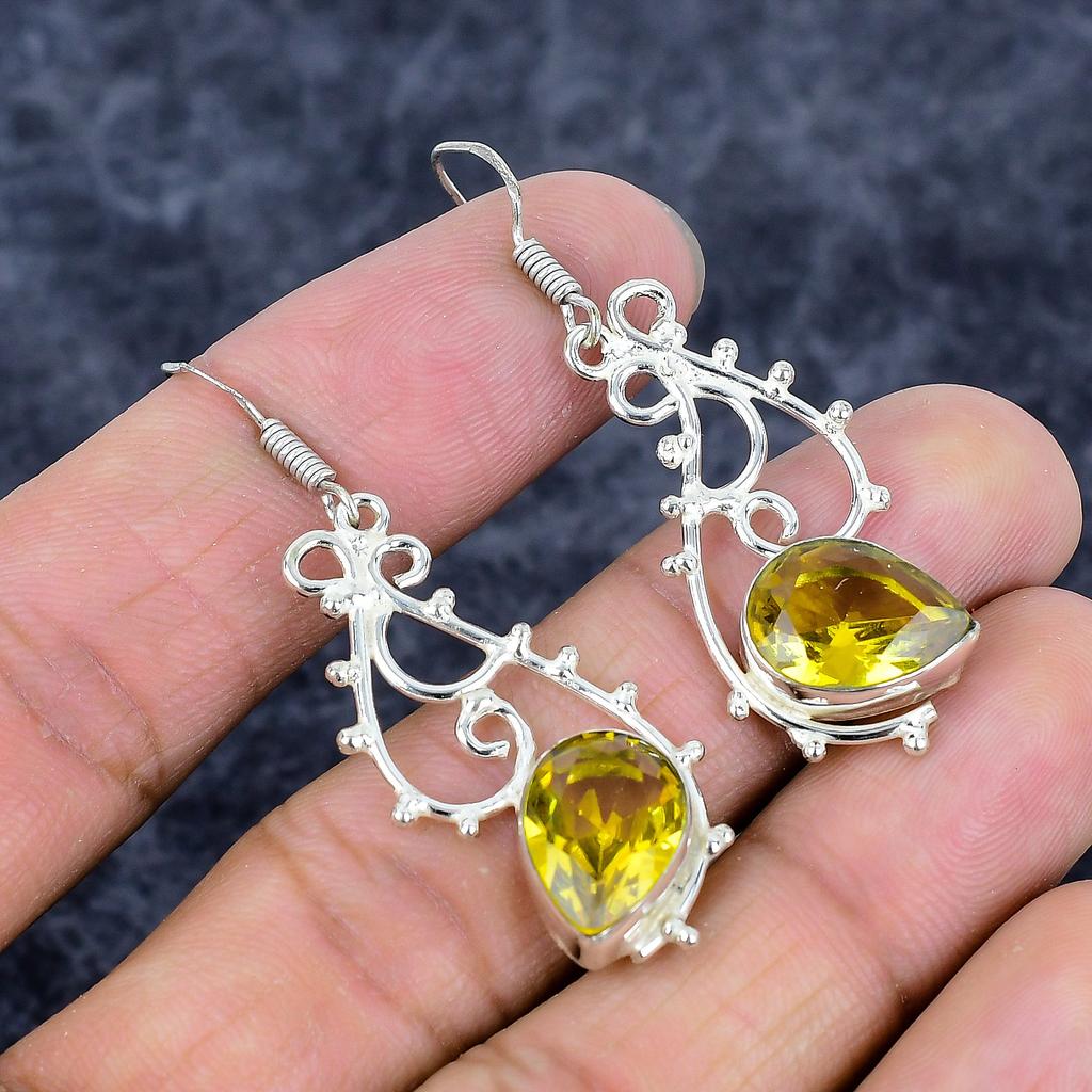 Citrine Gemstone Handmade 925 Sterling Silver Jewelry Earring 2.17" M-3314