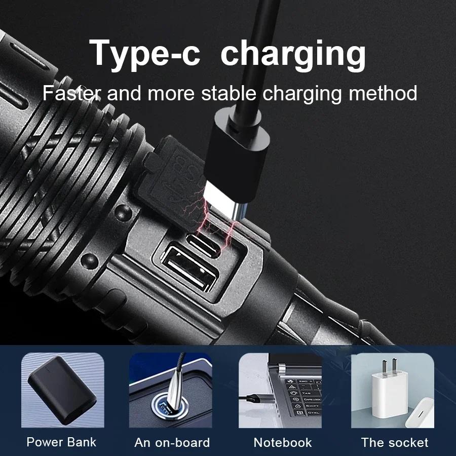 High Power Spotlight Long Range LED Flashlight Long Shot Torch Rechargeable Outdoor Hand Lamp Camping Lantern