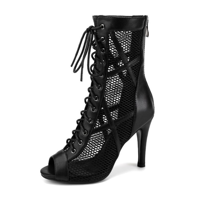 Dziewczęce Damskie Seksowne Łacińskie Sznurowane Buty Taneczne Oddychające Siateczkowe Wysokie Buty Taneczne Obcasy 9.5CM