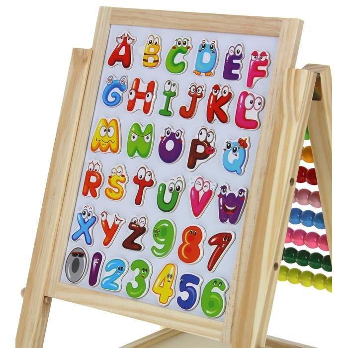 Wooden Double-Sided Magnetic Chalk Board with Inscription Marker and Abacus