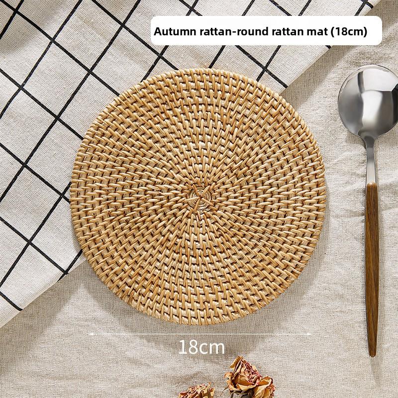 Pure Handmade Autumn Rattan Vietnamese Rattan Pad Set Anti-scalding Coaster Pot Pad Heat Insulation Pad Wooden Storage Tea Set Pad