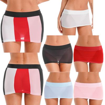Womens See-through Miniskirt Sheer Mesh Low Rise Pencil Skirt Nightwear