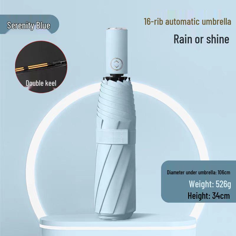 Fully Automatic 10-Rib UV Protection Folding Umbrella - Black Glue Sunscreen for Rain or Shine