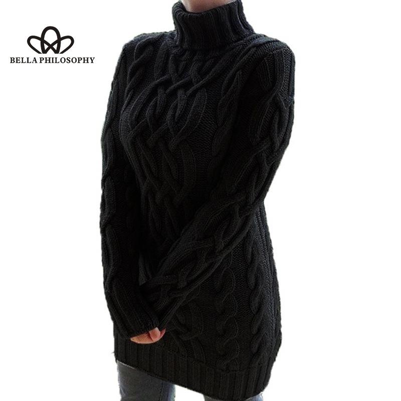 Outono inverno engrossar vestidos de camisola para mulheres gola alta manga longa malha retro suéteres senhoras pullovers camisola