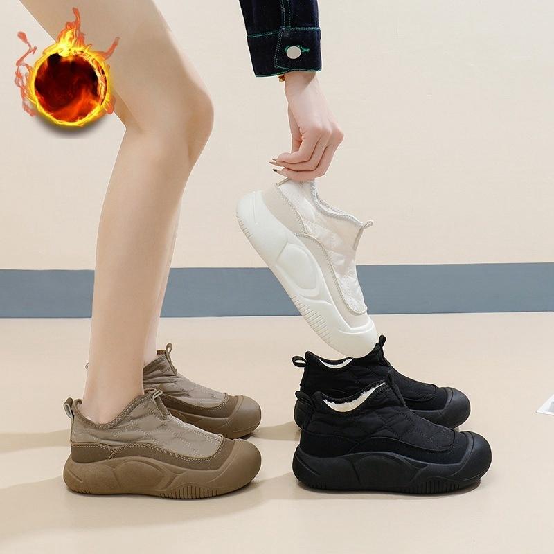 Cotton Shoes Winter New Style with Plush Versatile Warm Thick Soled Casual Snow Boots for Female Students