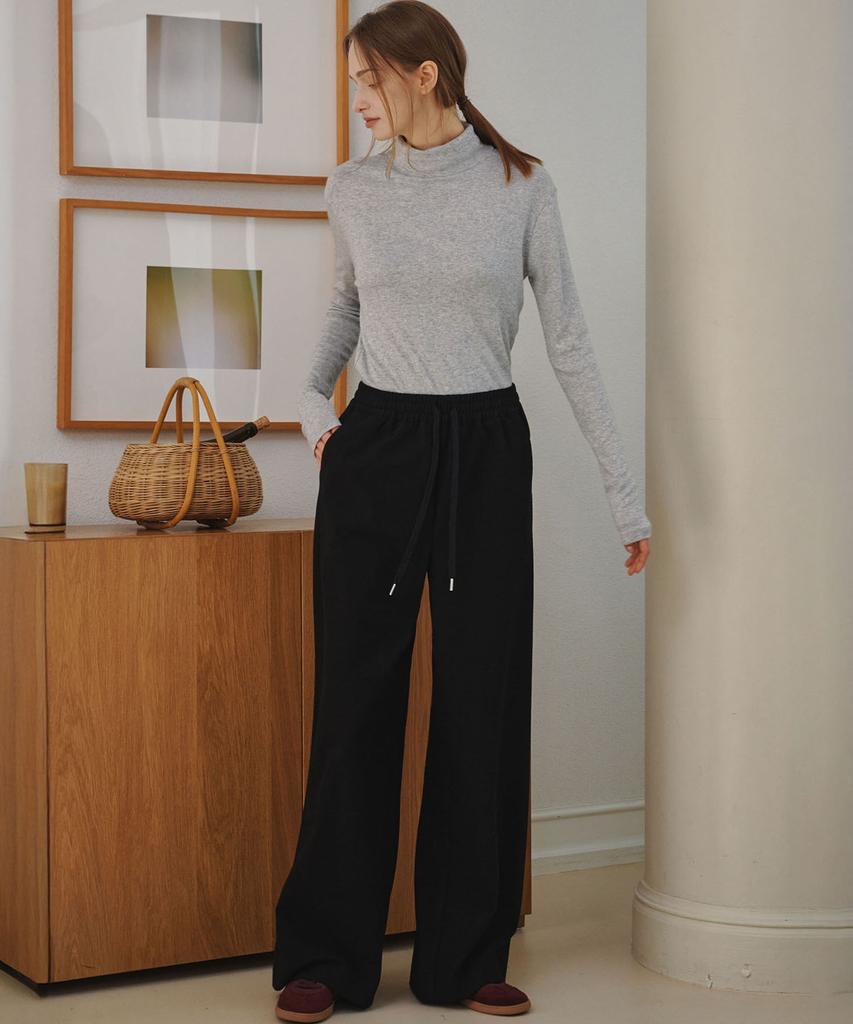MALOUPE 2168 Brushed Four-Way Stretch Wide Pants (Black)