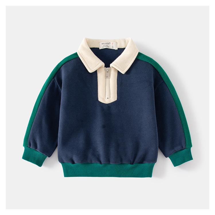 Boys Spring Autumn Outfit Set Collared Color Block Top and Pants 2 Piece Casual Clothing for Kids