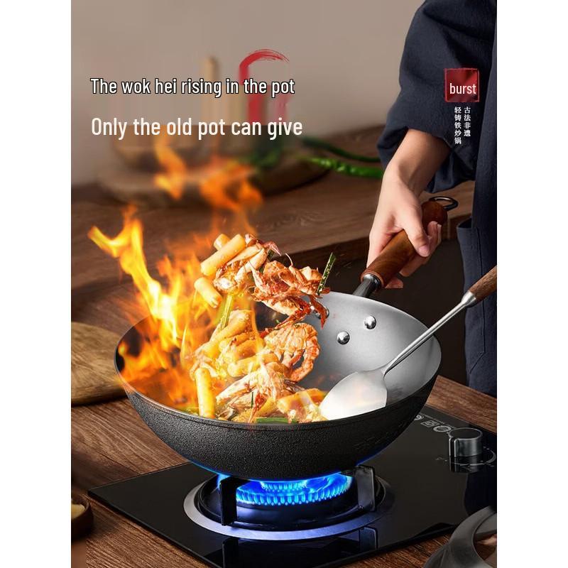 COOKER KING Non-Coated Lightweight Cast Iron Wok, 34cm