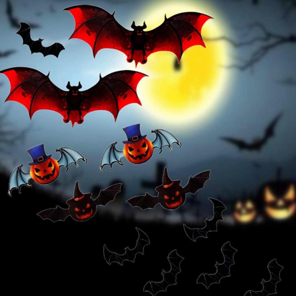 12 Pieces Of Colorful Three-DimensionalBat Halloween Sticker Decoration Stickers, Party Decoration Wall Stickers