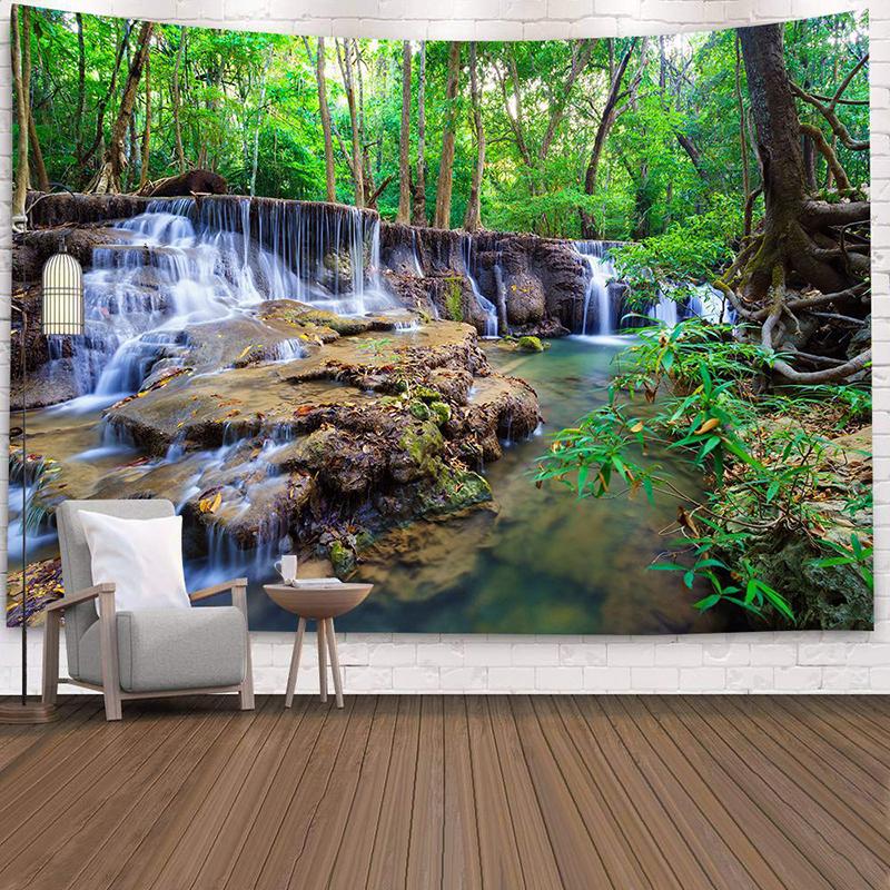 Landscape Forest Waterfall Lotus Cloth Wall Hanging Dawn Ocean Wall Tapestry Beach Tapestry Home Decoration