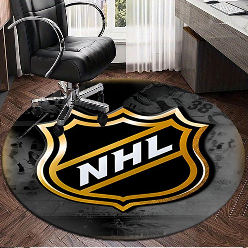 1PC Nhl Hockey League Emblem Round Rug, Non-slip Chair Mat, Home Decor, Circle Carpet Perfect for Office, Bedroom, Living Room,Christmas gift