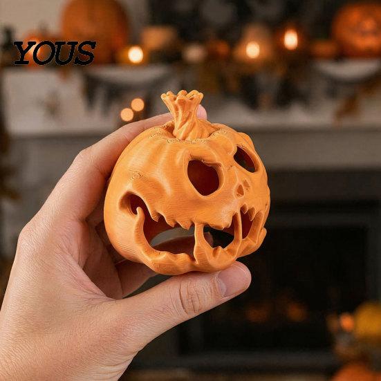 Halloween Ambient Light Cover 3D Printed Skull Pumpkin Candle Holder, Hollow Design Ornament Figurine, Multifunctional Lampshade for Party Favors