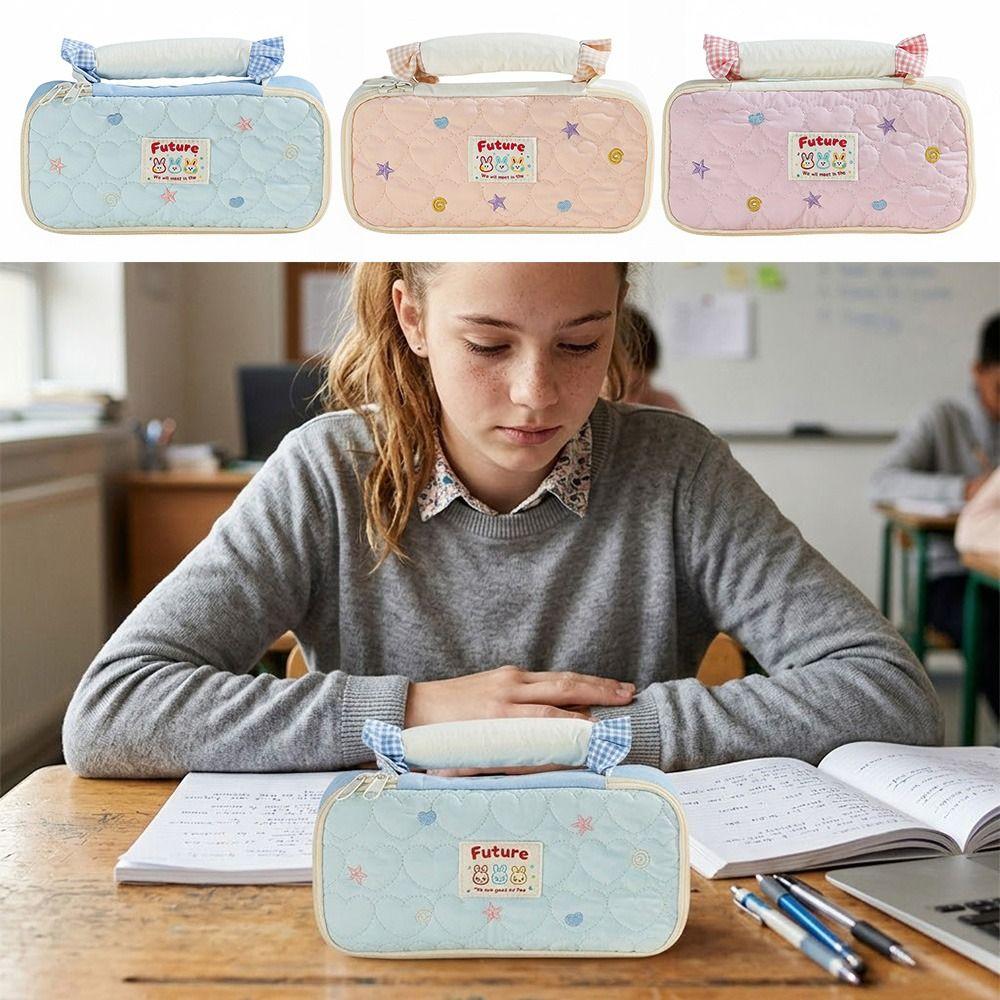 Soft Touch Pen Bag Partitioned Storage Stationery Organizer Cartoon Stationery Pouch  School Office
