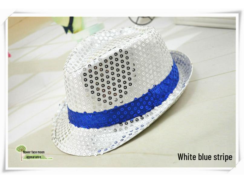Children's Two-Color Striped Sequined Performance Jazz Hat