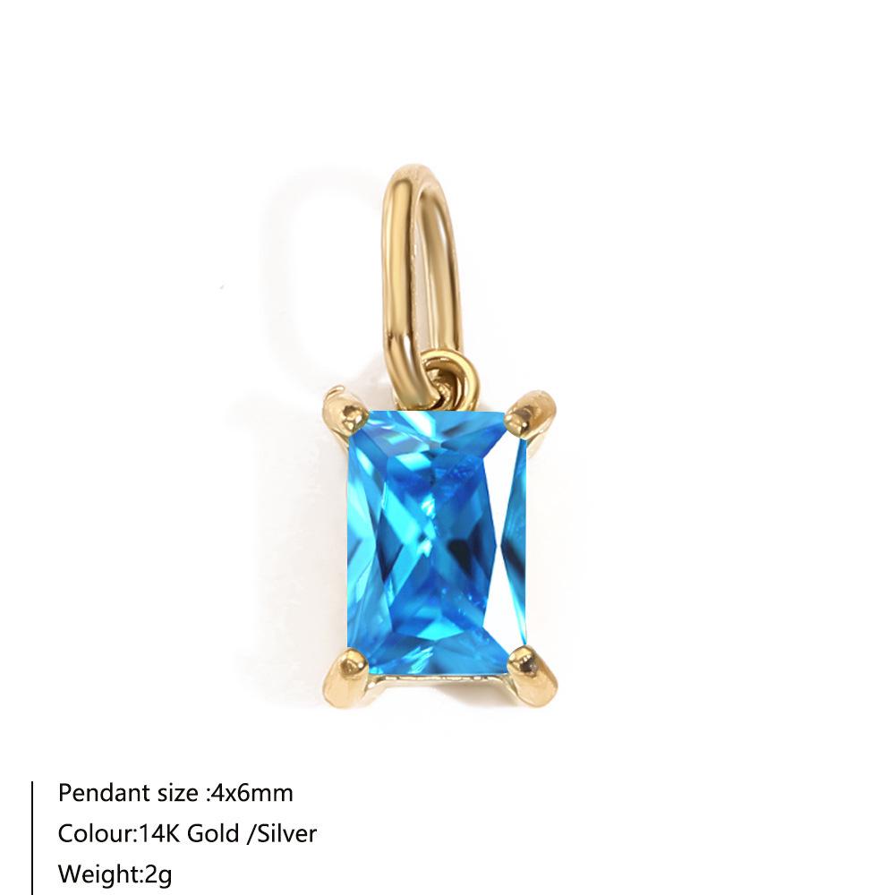 14K Gold-Plated Stainless Steel Rectangle Birthstone Pendants with Zirconia