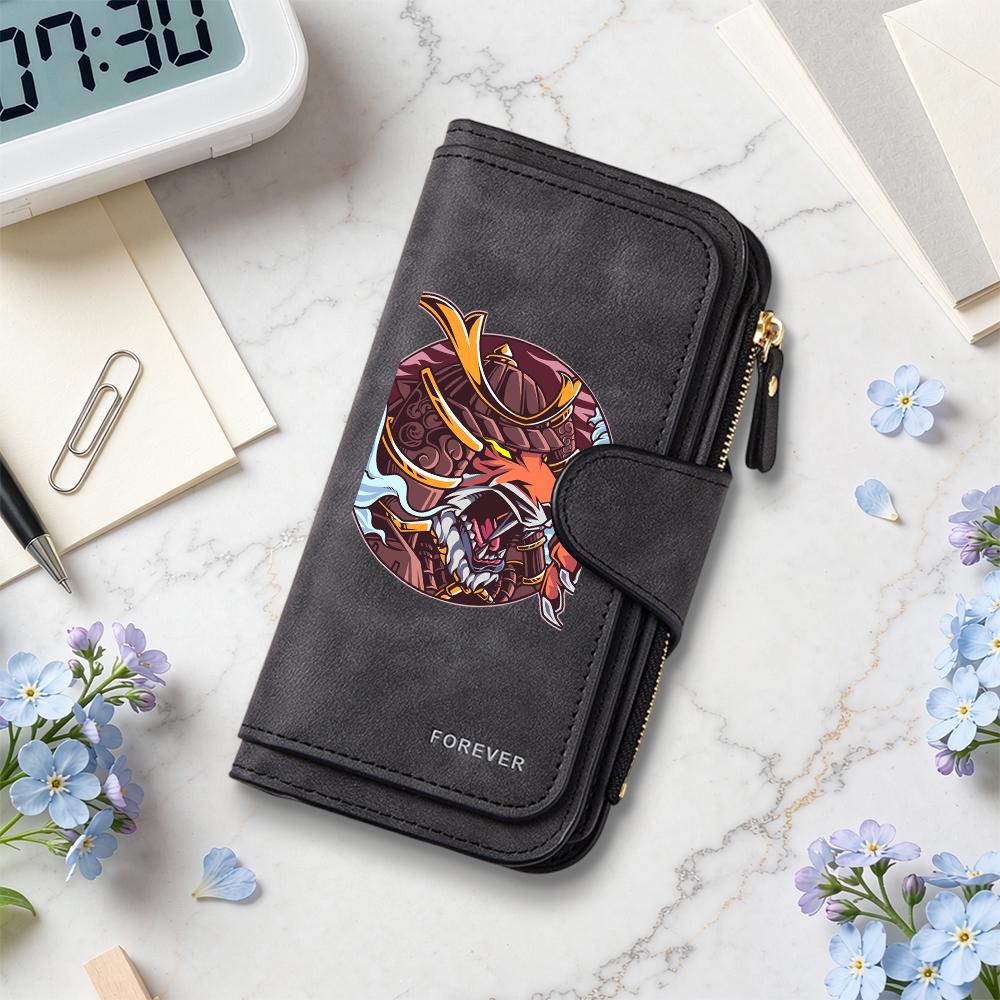 Stylish Samurai Pattern Long Wallet Fashion Multi Card Slots PU Leather Purse Cool Daily Use Portable Wallet
