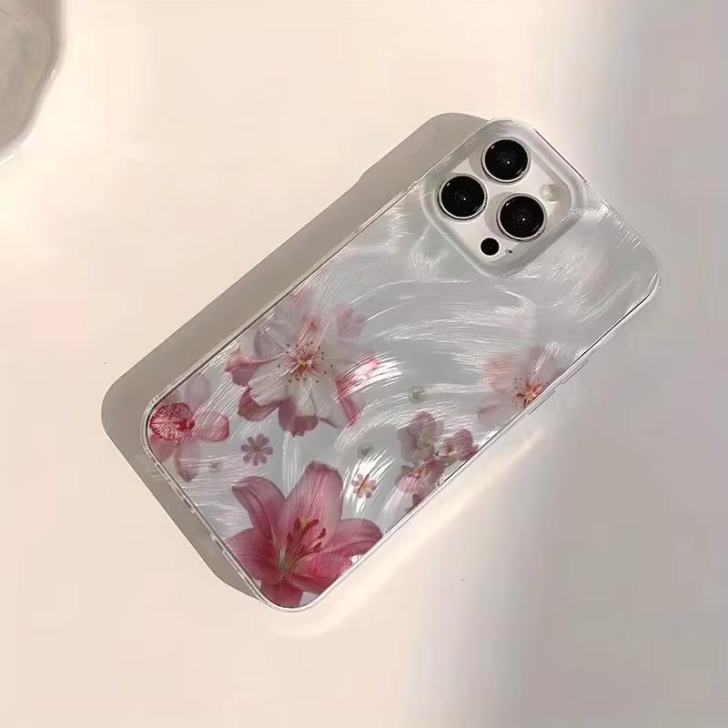Shiny Pink Peach Blossoms Print Phone Case For iPhone 17 Pro Max 16 15 Pro 14 13 12 11 XR XS 17Air 16 Plus Shockproof Cover