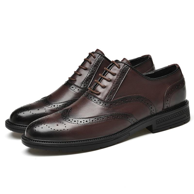 Premium Black Brogue Leather Shoes: Stylish, Versatile, Breathable, Height-Increasing Men s Casual Business Footwear. 42