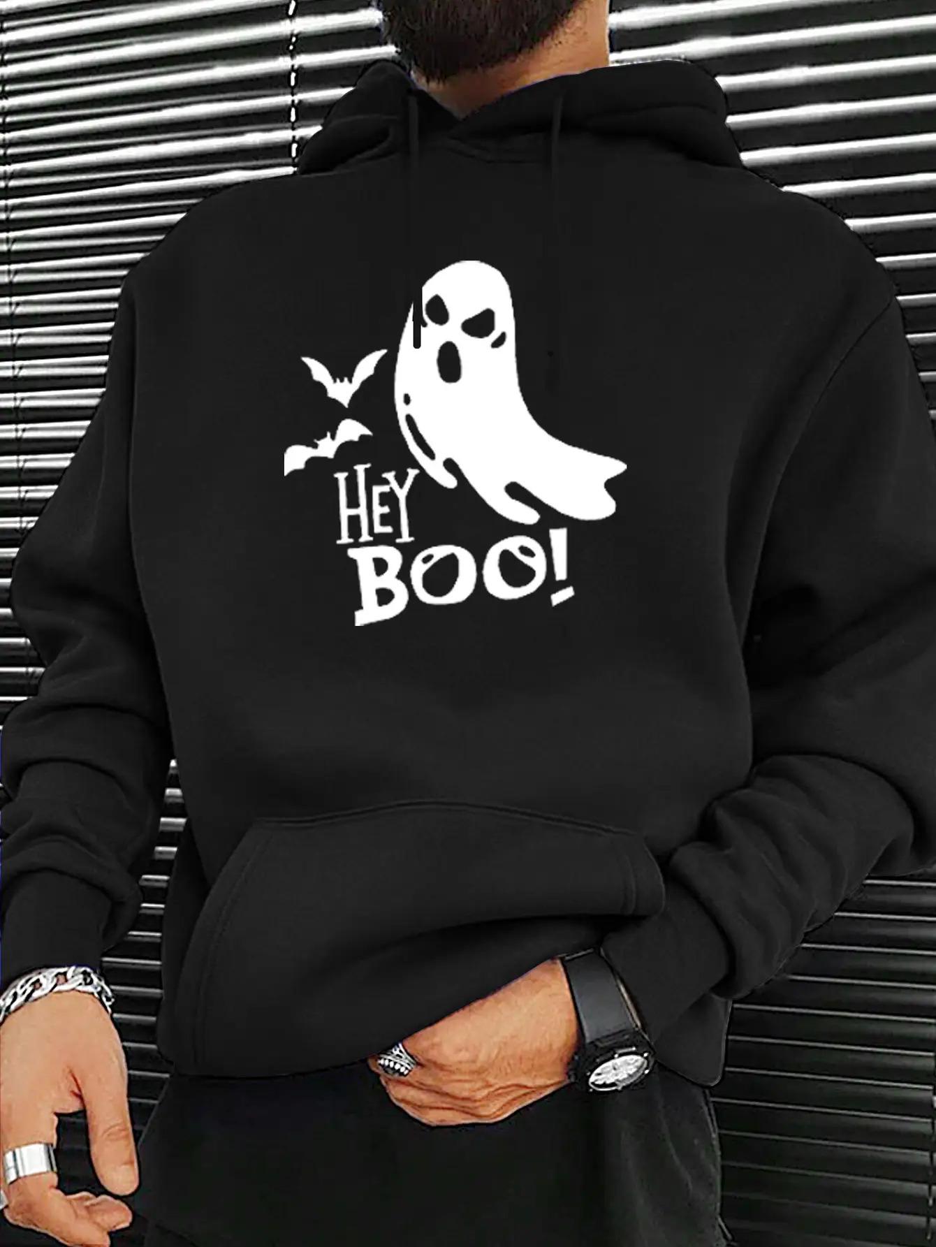 

Men s Black Halloween Hoodie, - Casual drawstring hooded sweatshirt for fall and winter 3XL