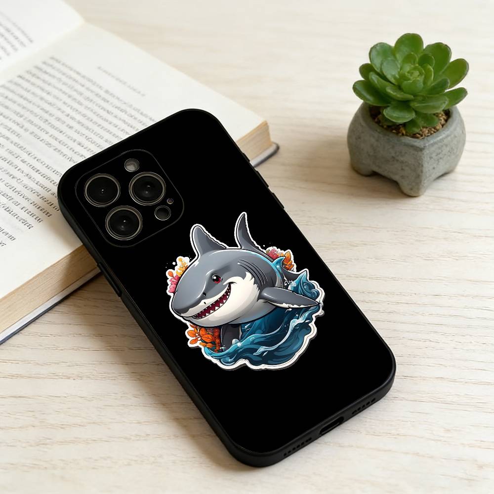 Shark Graffiti Phone Case For iPhone 17, 16,15,14,13,12,11 Plus,Pro Max, Others Soft Black Cover