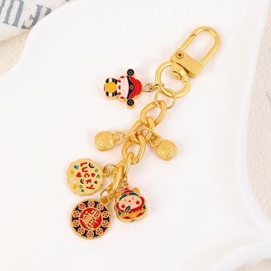 Keychain Pendant Layered Design Lion Awakening Fortune-telling Keychain Pendant Bright Color National Style Keychain Lucky Charm Accessory