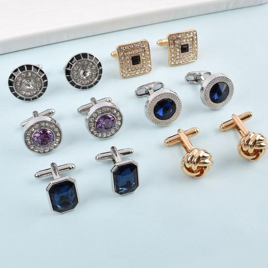 1 Pair Cufflinks Polished Smooth Surface Rhinestones Inlaid Round Shape Men Suit Shirt Cufflinks Shirt Button Replacement