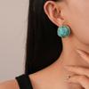 Artificial Turquoise Diamond-set Geometric Square Silver Needle Stud Earrings French Fashion Temperament Earrings