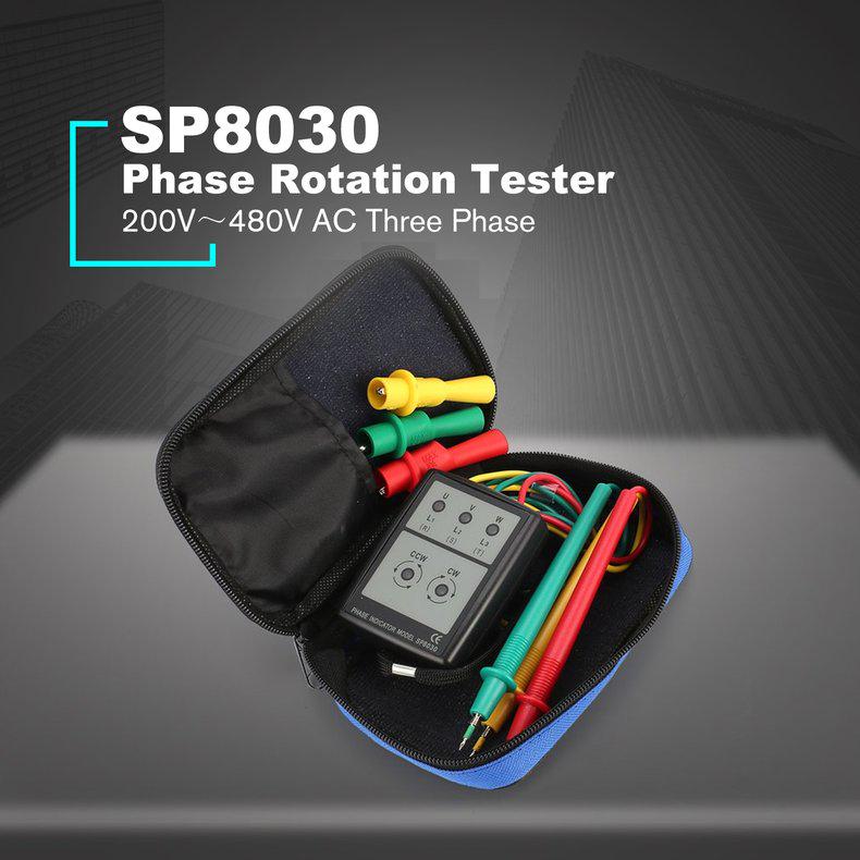 SP8030 3 Phase Rotation Sequence Indicator Meter Tester Detector 200V-480V