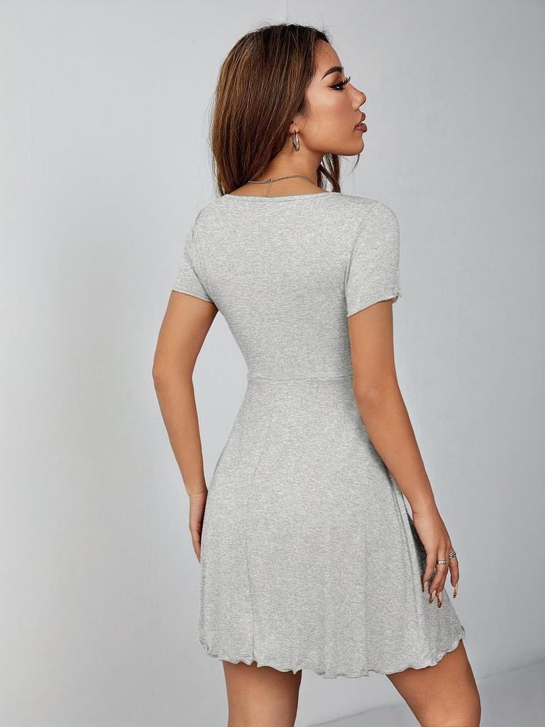 French Style V-neck Bow Dress - Slimming & Waist-Cinching Summer Design