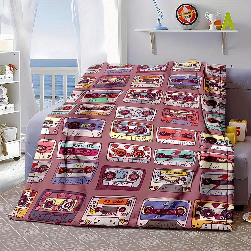 Retro Cassette Tape Blanket Reversible Flannel Throw for Music Lovers AllSeason Comfort Nostalgic Design Gift