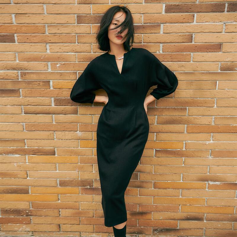 

JK&JS Осеннее маленькое черное платье с V-образным вырезом XL