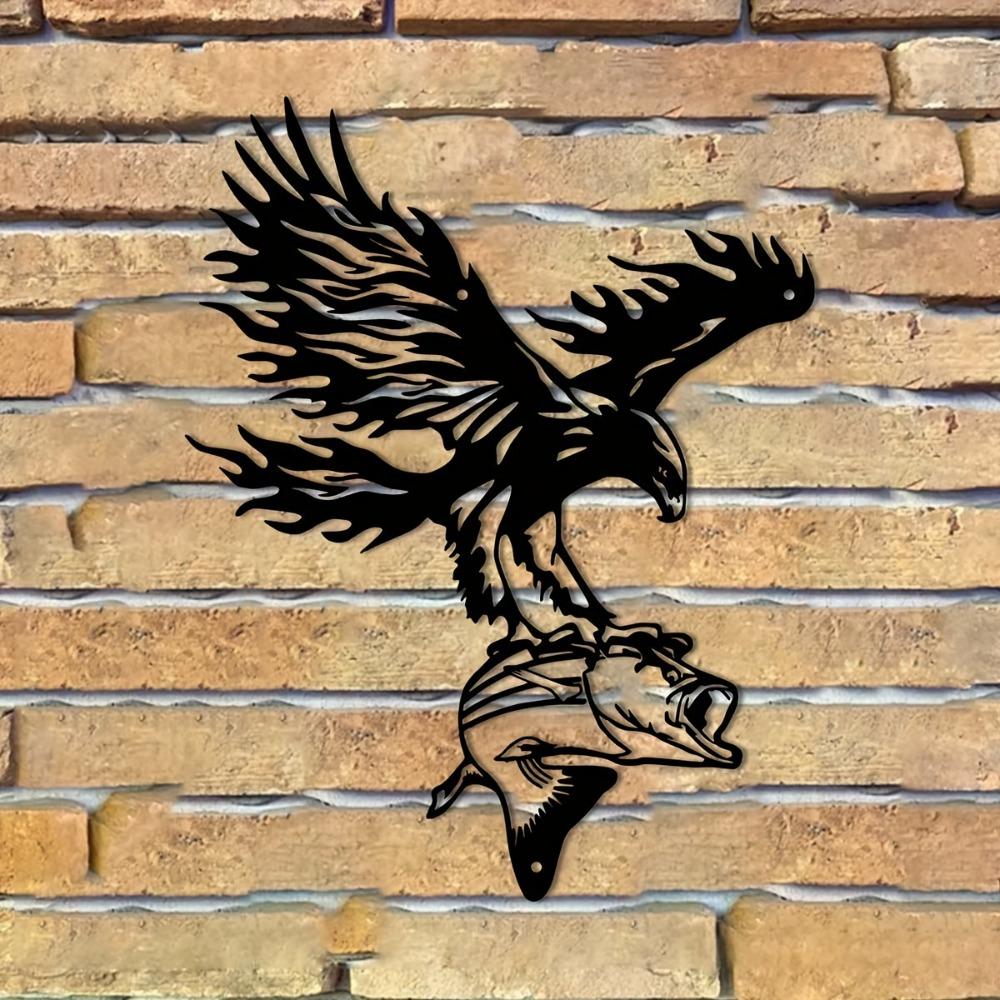 Metal Fish Eagle Wall Art, Iron Outdoor Sculpture Garden Patio Fence Decoration, 11.81 Inch Indoor Home Decor, Metal Artwork