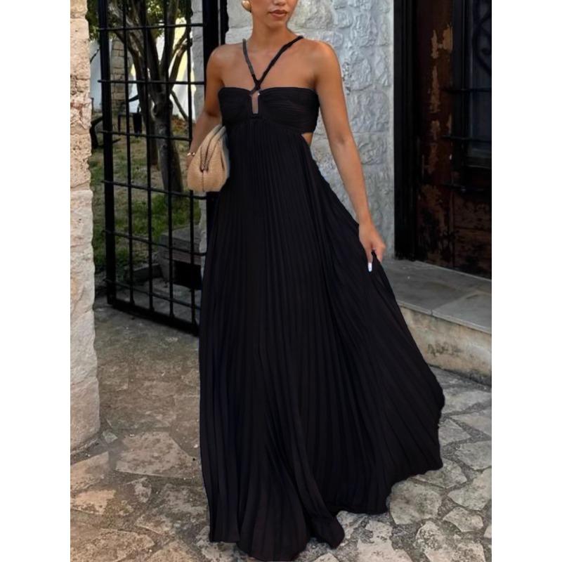 Women's Clothing Sweet and Sexy Suspender Tube Top Pleated Pendulum Dress Solid Color Women