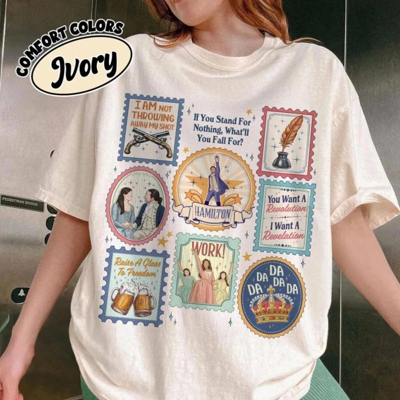 Hamilton Musical Stamps Shirt Vintage Style Broadway Theater Graphic Tee History Inspired Musical Fan Apparel Gift Shirt S