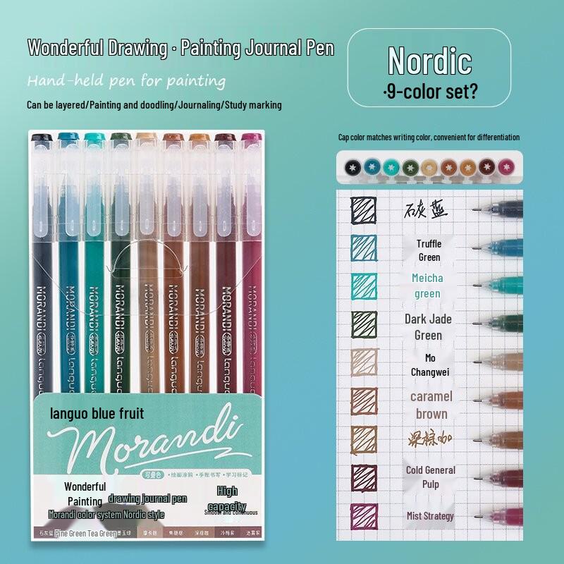 Morandi Color Large Capacity Blue Fruit Journal Pen - Colored Neutral Pen for Note-Taking and Highlighting