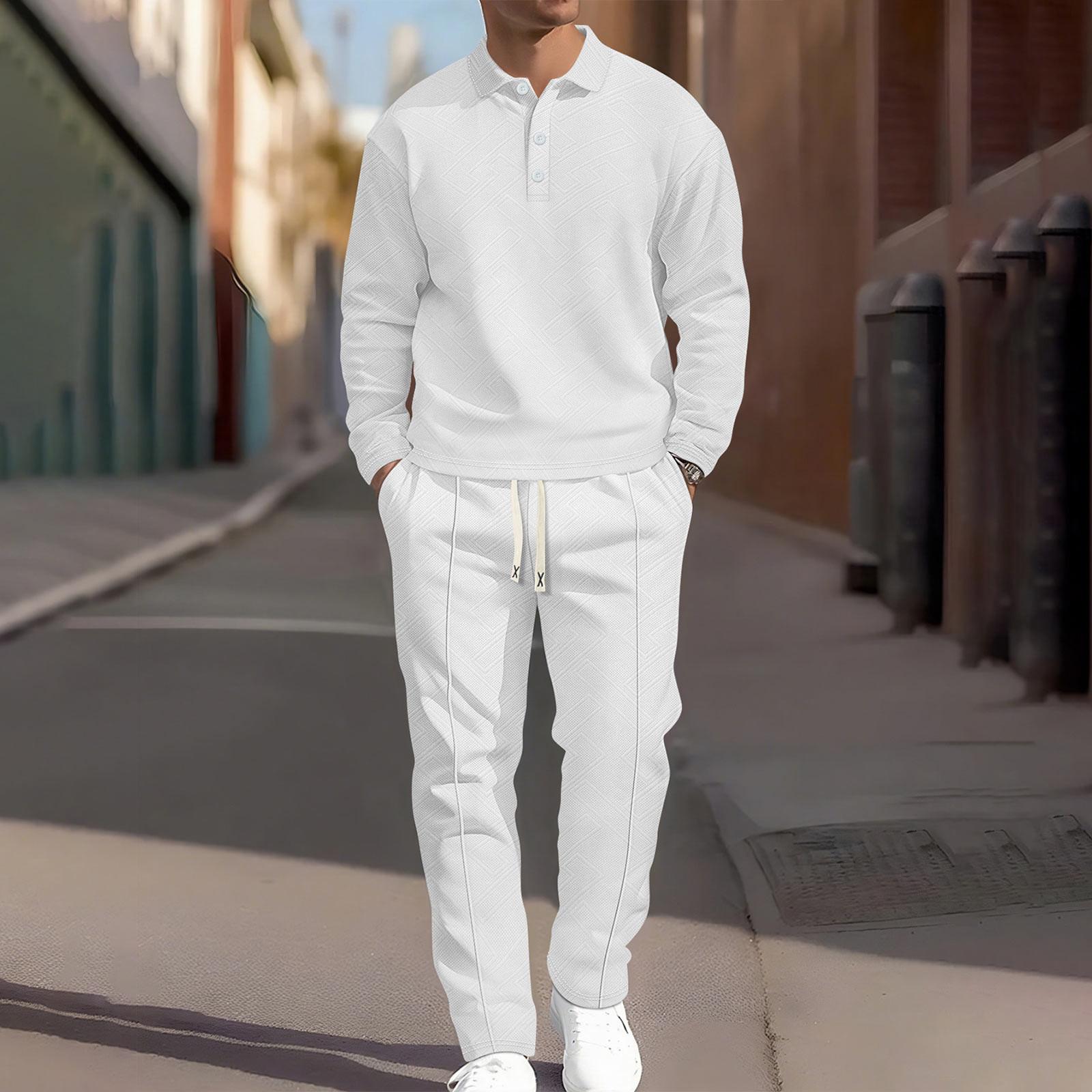 

Мужской повседневный модный спортивный костюм с мятыми брюками с длинным рукавом XL белый