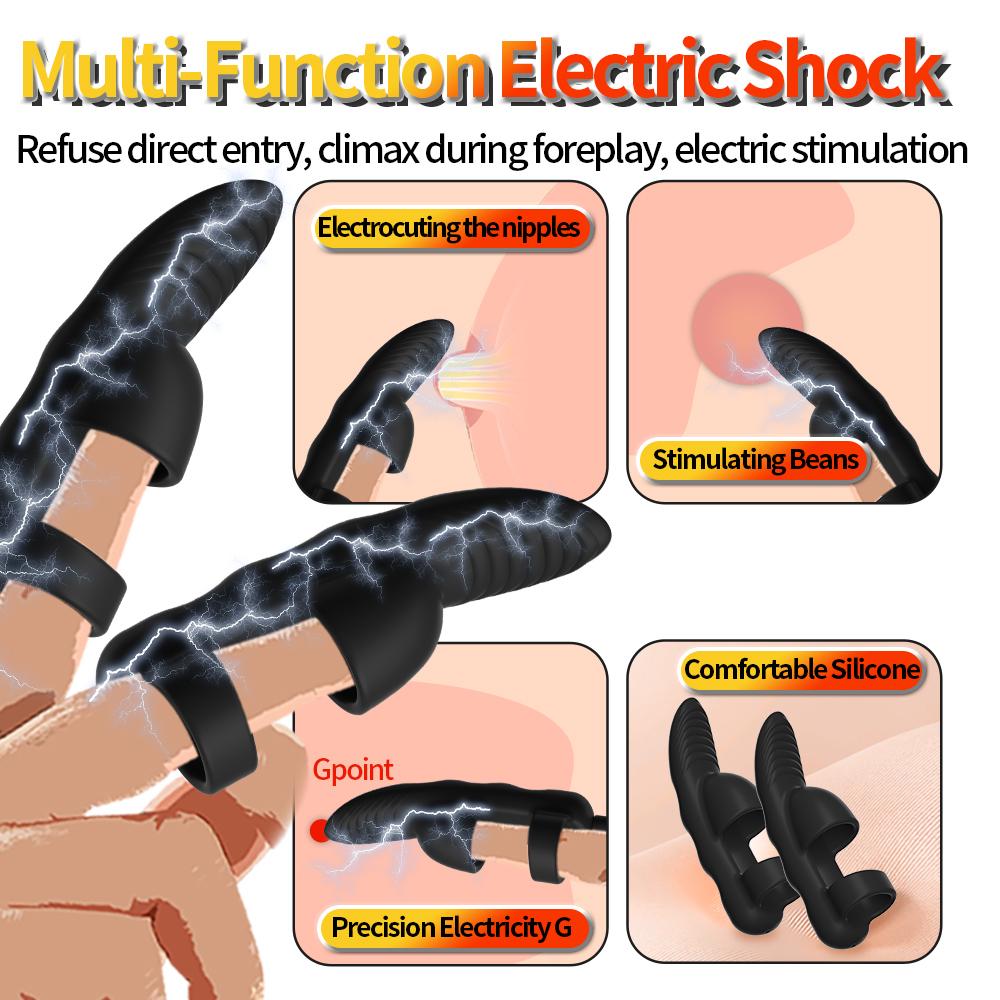 Electro Shock Penis Massager Finger Sleeve Vibrators for Male Glans G-point Stimulator Delayed Ejaculation Trainer Ring Sex Toys