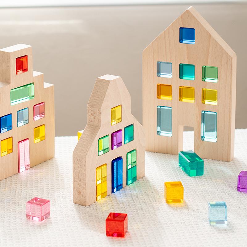 Transparent Rainbow 3D Building Blocks: Educational Acrylic Cubes for Children
