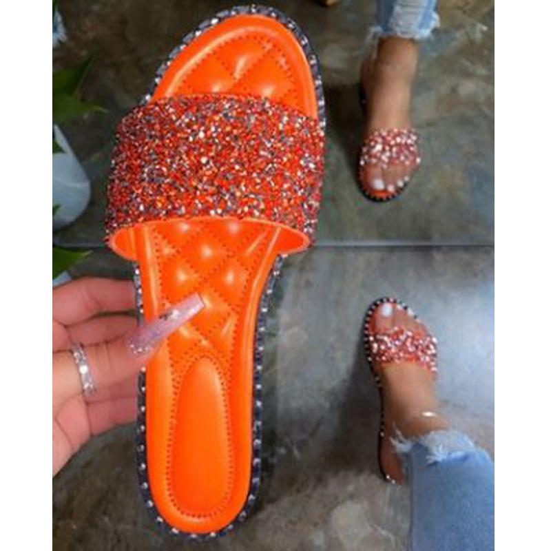 

Summer women s shoes word rhinestone slippers women s wear 43 помаранчевий