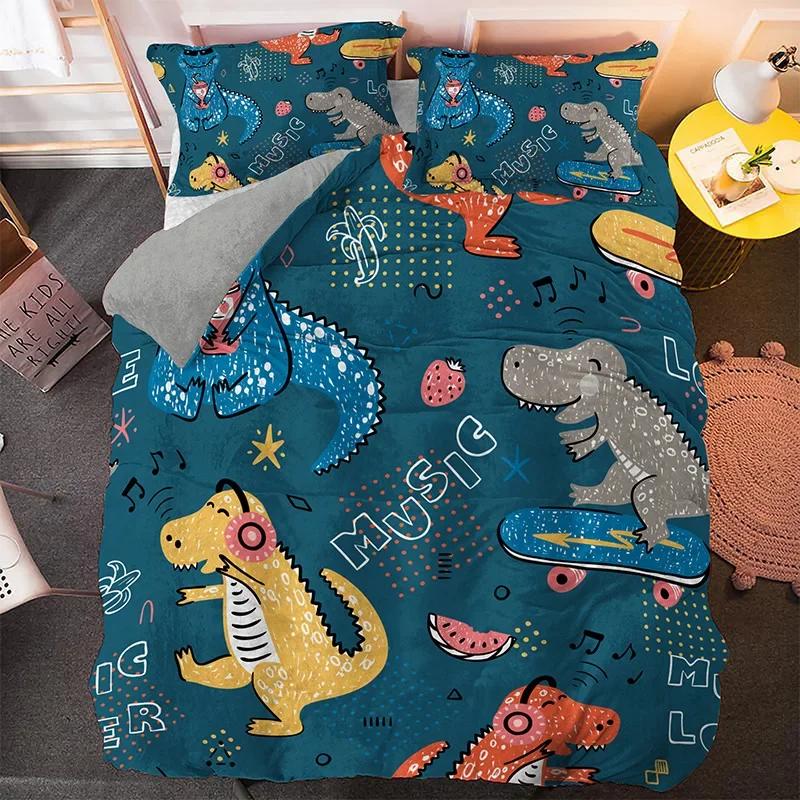Cartoon Dinosaurier Boho Bequem Bettdecke Bettbezug Kissenbezug Bettwäscheset Kinder Schlafzimmer Dekoration Heimtextil